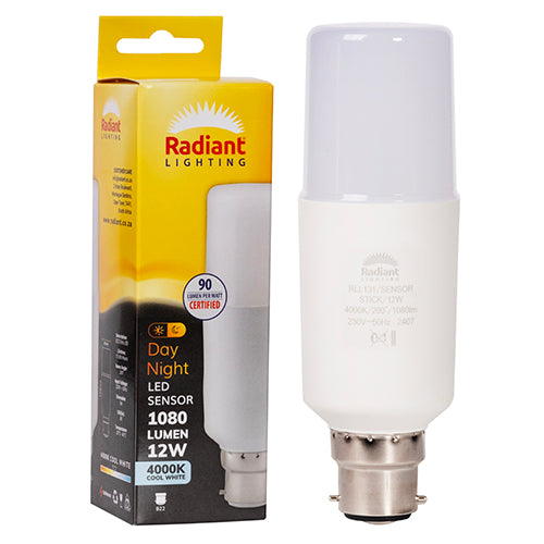 Radiant Stick Lamp T44 Day/Night Sensor 12W LED Bulb – B22 Bayonet, 4000K Cool White