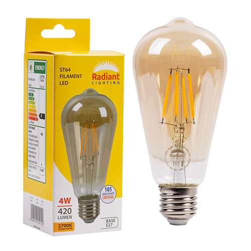 Radiant Pear Nipple Filament Amber 4W LED Bulb – E27 Screw, 2700K Warm White