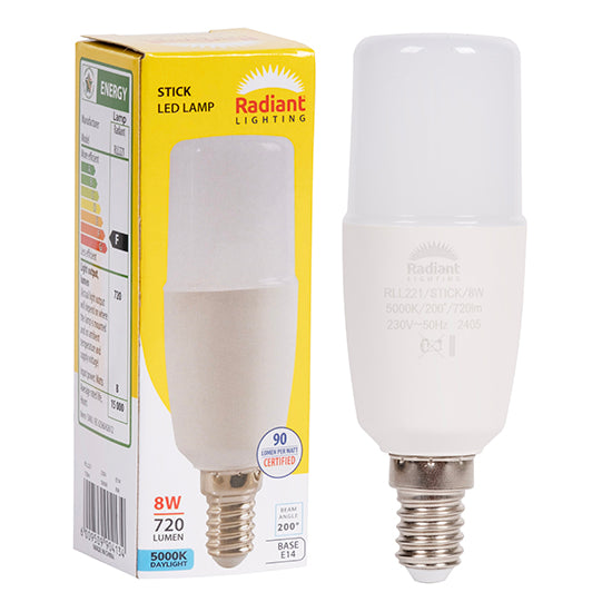 Radiant Stick Lamp T36 8W LED Bulb – E14 Small Screw, 5000K Daylight