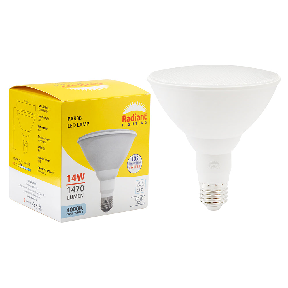 Radiant PAR38 14W LED Lamp – E27 Screw, 4000K Cool White