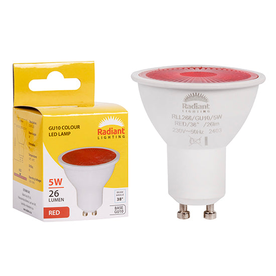 Radiant GU10 Coloured 5W LED Lamp – GU10, Red