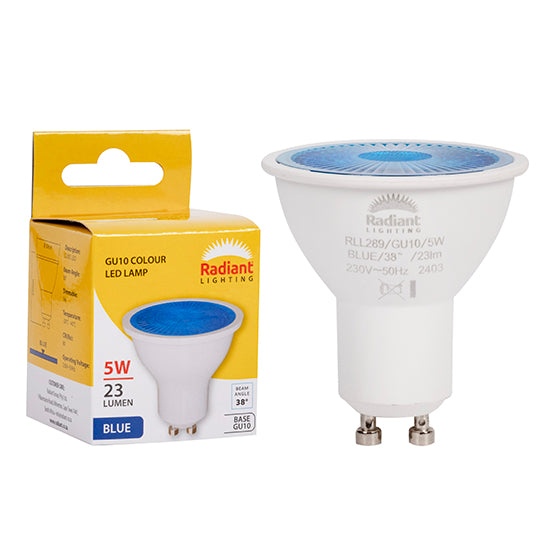 Radiant GU10 Coloured 5W LED Lamp – GU10, Blue