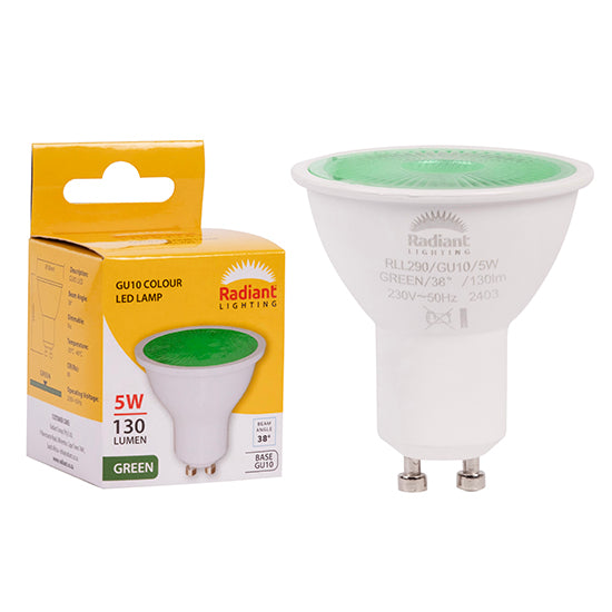 Radiant GU10 Coloured 5W LED Lamp – GU10, Green