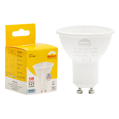 Radiant GU10 Frosted Lens 5W LED Lamp – GU10, 4000K Cool White