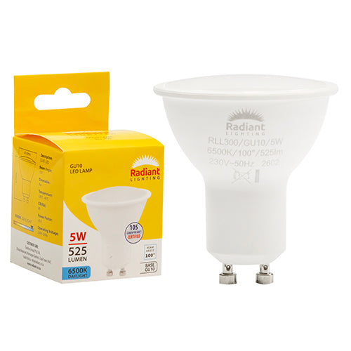 Radiant GU10 Frosted Lens 5W LED Lamp – GU10, 6500K Cool Daylight