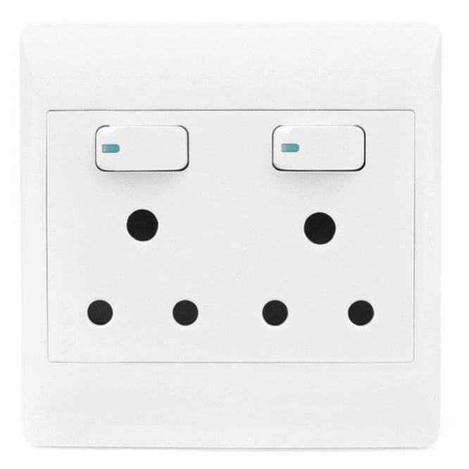 S-TEC 4x4 Dual Mains 16A Wall Socket Flush Mount White with Switch
