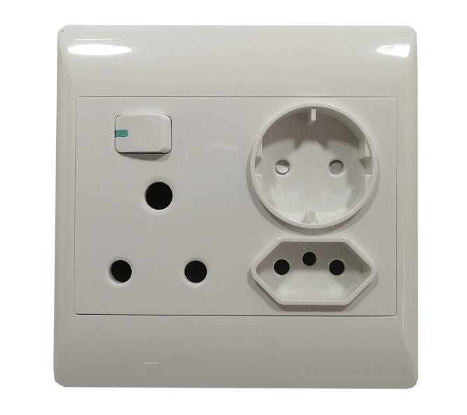 S-TEC Switched Wall Socket 16A +EURO+Schuko 4x4 Flush Mount