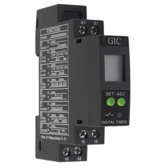 GIC Digital Timer Relay SPDT Multi-Function DIN Mount