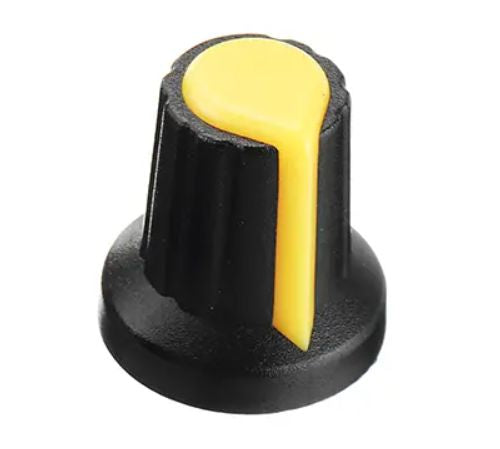 EIE Knob Black Splined with Yellow Marker 6mm 15x17