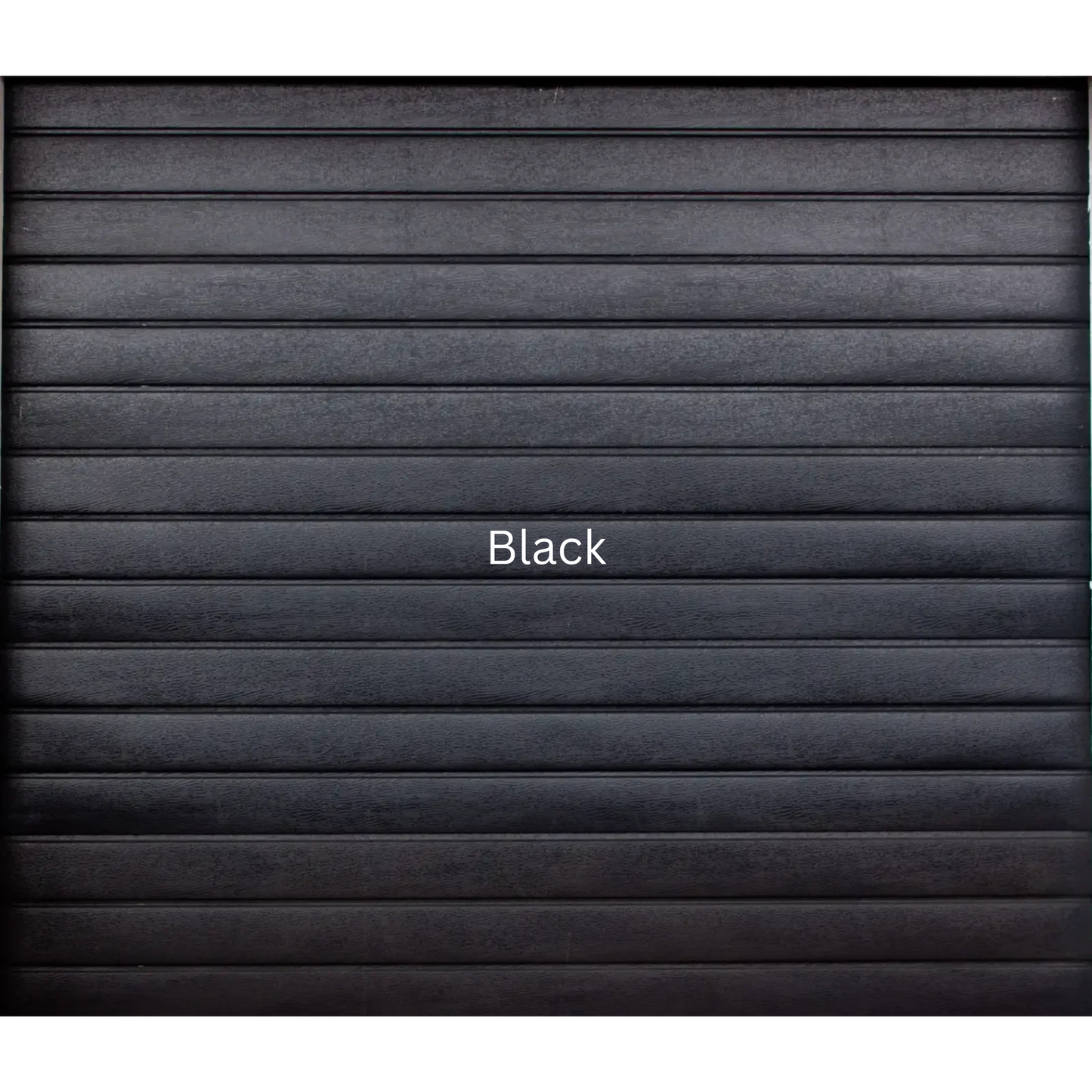 Horizontal steel sectional garage door with modern horizontal panel design, durable powder coated finish, available in single, double and caravan sizes - Black Colour