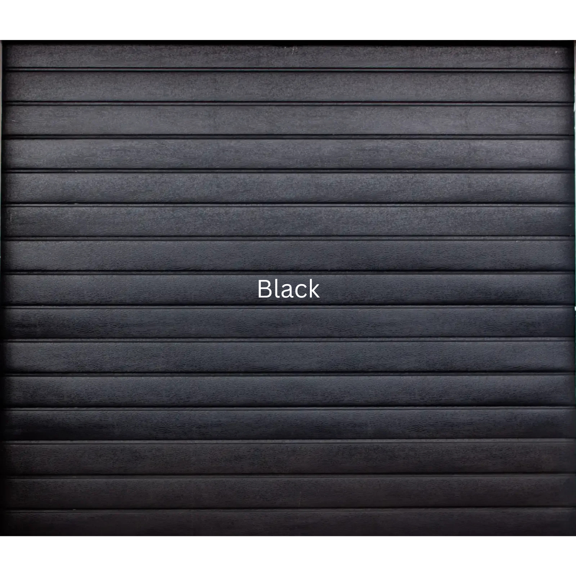 Horizontal steel sectional garage door with modern horizontal panel design, durable powder coated finish, available in single, double and caravan sizes - Black Colour