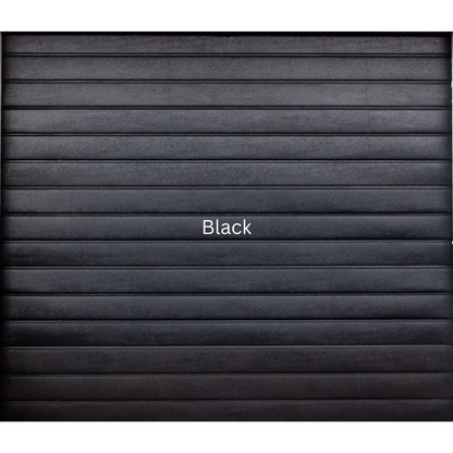 Horizontal steel sectional garage door with modern horizontal panel design, durable powder coated finish, available in single, double and caravan sizes - Black Colour